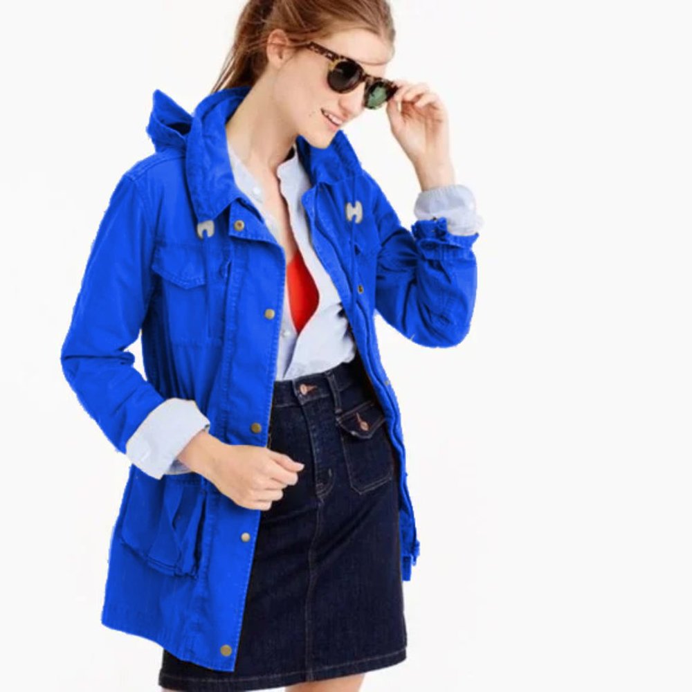 J.Crew Fatigue Military Boyfriend Hooded Drawstring Jacket, LAGOON BL size small